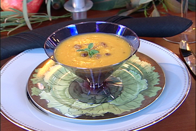 Marc Blackwell's Butternut Squash soup served in dinnerware by MarcBlackwell.com